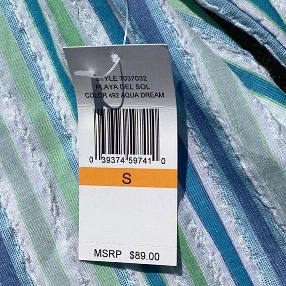 CECE NWT WOMENS OFF THE SHOULDER TOP BLOUSE AQUA DREAM PLAYA DEL SOL SMALL - Picture 6 of 9